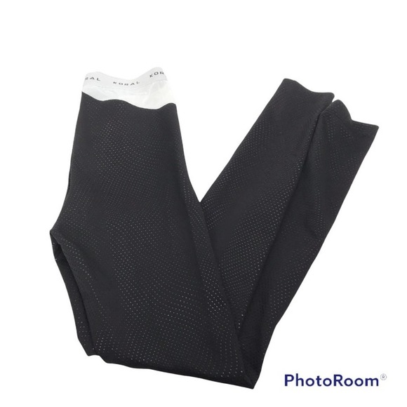 Koral solid black leggings with white waistband and upper side white mesh cutout - Picture 4 of 5